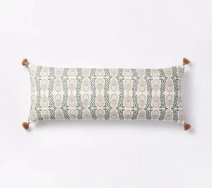 Oversized Oblong Tassels Decorative Lumbar Throw Pillow Camel/Teal - Threshold - Picture 1 of 6