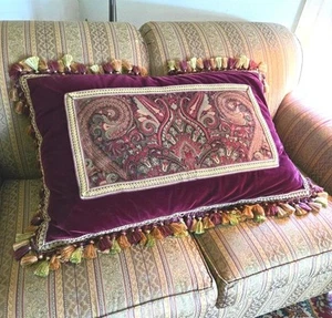 Tassel Fringe Decorator King Sham X-Lrg Velvet Burgundy Paisley Custom-Made EUC - Picture 1 of 17