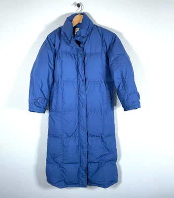 Abrigo acolchado largo completo de plumón de ganso Cabela's para mujer chaqueta azul pequeña sin capucha Foto 1 de 4