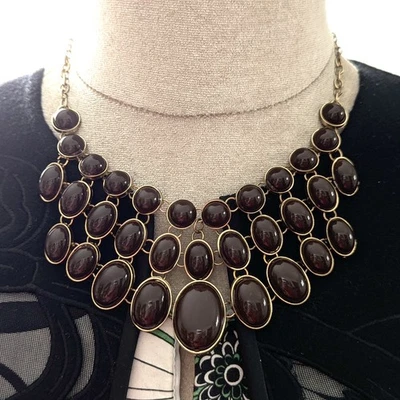 Chocolate Brown Bib Necklace Egyptian Revival Style Jewelry Adjustable 17 - 21” - Image 1 of 4