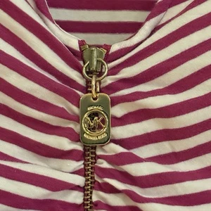 MICHAEL Michael Kors Half Zip V-Neck Purple White Striped Long Sleeve - Large - Picture 1 of 4