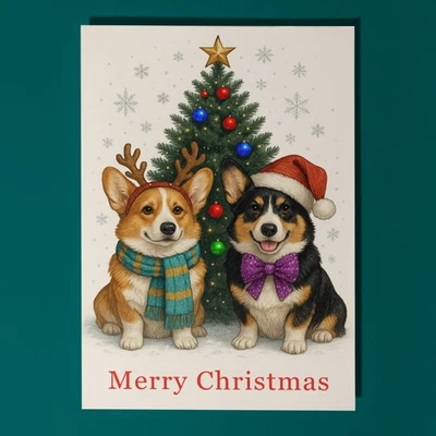 SMART JESTER Corgi Dogs - Merry Christmas Premium Card & Envelope Personalised card - Friend