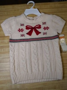 Vintage BNWT Osh Kosh Girl Size 7 Cotton Blend Short Sleeve Red Bow Sweater - Picture 1 of 2