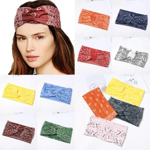 Unisex Elastic Cross Knot Cashew Printing Turban Headwrap Wide Headband Headwear - Picture 1 of 27