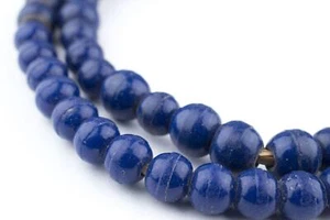 Round Navy Blue Padre Beads 9mm Nigeria African Glass Large Hole 26 Inch Strand - Picture 1 of 2