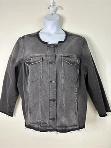 NWT Lane Bryant Womens Plus Size 24 (2X) Faded Black Raw Hem Denim Jean Jacket - Picture 1 of 12