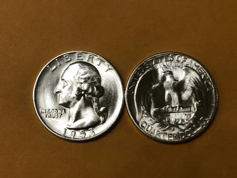 1953 S GEM BU SILVER WASHINGTON QUARTER. NICE COIN! Cover