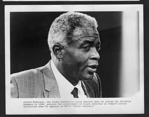 1969 Press Photo Jackie Robinson Brooklyn Dodgers Appears on NET "Black Journal" - Picture 1 of 3