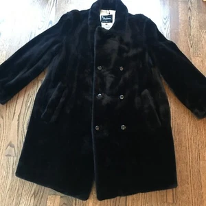 Vintage Soft Thick 100% Orlon Acrylic Faux Fur Sz 42 Double Breasted Button Coat - Picture 1 of 7