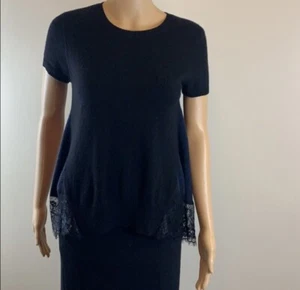 Autumn 100 % Cashmere black and navy lace cashmere sweater top S NWT - Picture 1 of 6