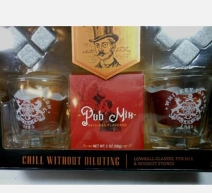 The Gentleman's Whiskey Stone Gift Set - Lowball Glasses, Pub Mix & Stones  - Picture 1 of 1