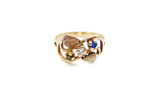 Black Hills Gold Ring 10k Leaf Three Gemstone Size 5.75