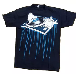 t-shirt retrò Alstyle taglia M nera cotone dj grafica mani giradischi - Foto 1 di 5