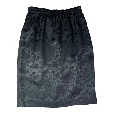 Vintage 90s Spenser Jeremy Size 8P Black Silk Pull-On Pencil Skirt Floral - Image 1 of 4