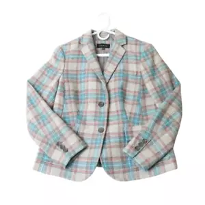 Talbots Shetland Blazer Wollmischung kariert gefüttert grau rosa blau Damen Gr. 8 - Bild 1 von 18