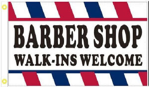 3X5 BARBER SHOP WALK-INS WELCOME FLAG BANNER 100D