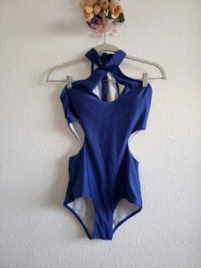 NWOT Women Onepiece Zipper Cut Sides Royal Blue Swimsuit Size M - Picture 1 of 13