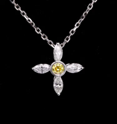 Gargantilla colgante de oro cruz griega diamantes amarillos oro blanco 14k diamantes naturales Foto 1 de 4
