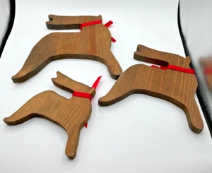 3 Hand Handcrafted Wooden Reindeer Figures Cute Holiday Christmas Decor - Picture 1 of 7