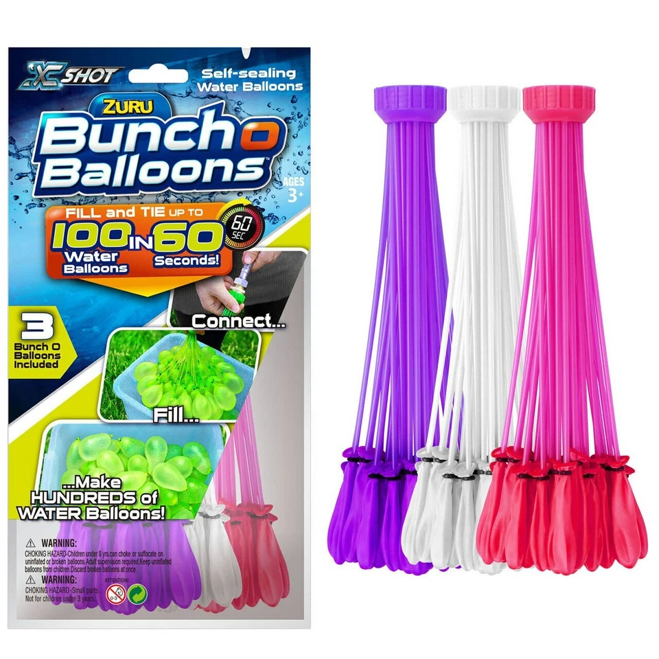 2x ZURU Bunch O Balloons 3 Colors 100 Self-sealing Water Fight Hose Picnic Party
