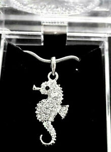 Crystal Seahorse Pendant Necklace 18" Chain Gift Boxed Fast Shipping
