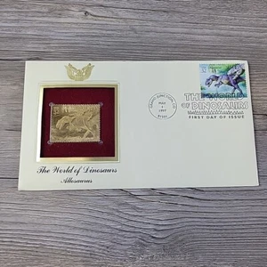 THE WORLD OF DINOSAURS-22kt First Day of Issue 1997 Gold Stamp ALLOSAURUS Rare - Picture 1 of 4