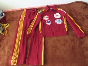Vintage 80s Speedo Red acrylic Tracksuit Warmup Set Jacket Pants M patches - Picture 1 of 12