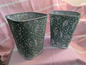 galvanized metal planter country stamped green white floral container farmhouse  - Picture 1 of 5