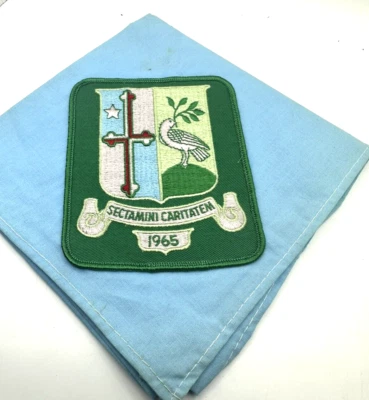 VINTAGE CLERGY STOLE LITURGICAL VESTMENT Blue Patch 1970 Omnia in Caritate - Image 1 of 4