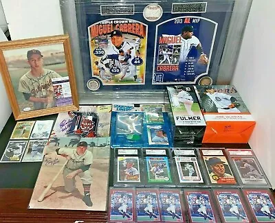 DETROIT TIGERS Lot Miguel Cabrera TC Signed Baseball Shadowbox Al Kaline Photo - Image 1 of 4