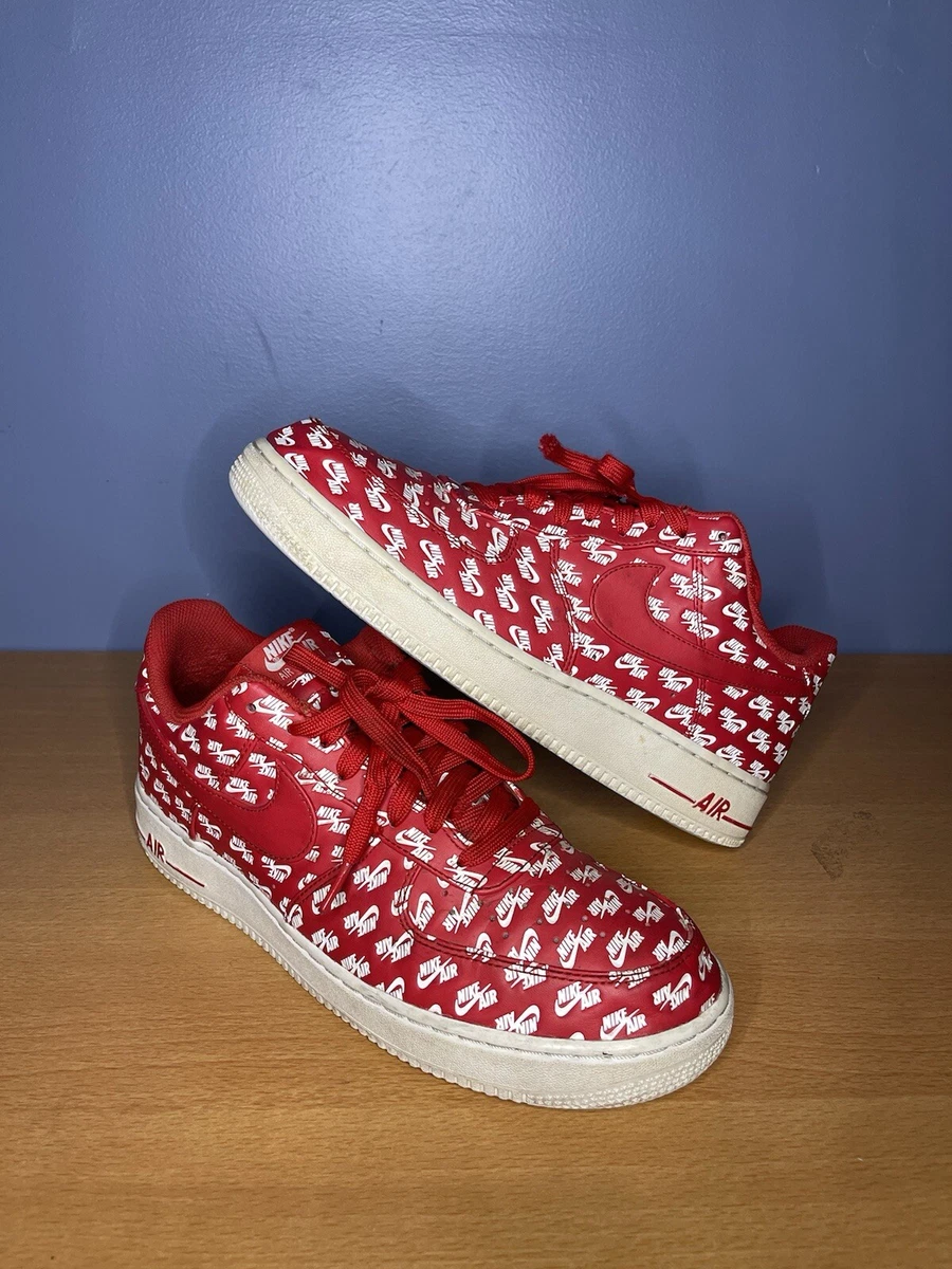 Nike Air Force 1 07 QS Low All Over Logo Red | eBay