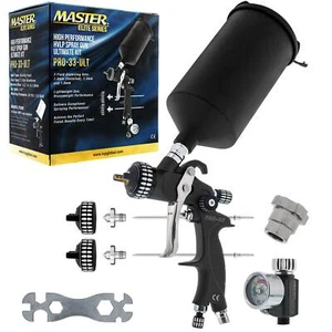 Master Elite Ultimate HVLP Spray Gun 1.3, 1.4, 1.8mm Fluid Tip Set Air Regulator - Picture 1 of 5
