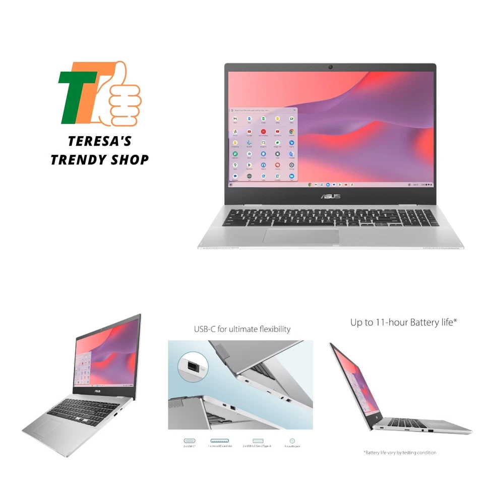 Chromebook CX1, 15.6" FHD NanoEdge Display, Intel Celeron N4500 Processor, 64... - Image 1 of 4