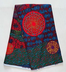 African Fabric/ Ankara - Blue, Red, Purple 'Sanaa' Design, YARD or WHOLESALE - Picture 1 of 5
