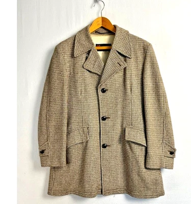 Vintage McGregor Houndstooth Wool Blend Coat Mens 40 Faux Fur Lined Jacket - Image 1 of 4
