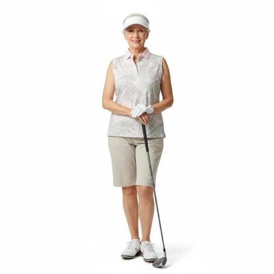 Lady Hagen Sleeveless Golf Pink Green Palm Leaf Polo - Medium - Image 1 of 4