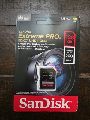 Tarjeta SanDisk 128 GB Extreme PRO SDXC 200 MB/s Clase 10 UHS-II U3 4K Nueva Foto 1 de 2