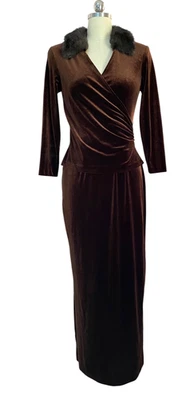 Vestido de Terciopelo Mob Wife Marrón 12 De Colección Nuevo con Etiquetas Maxi Piel Sintética Glamour Antiguo Hollywood Foto 1 de 4