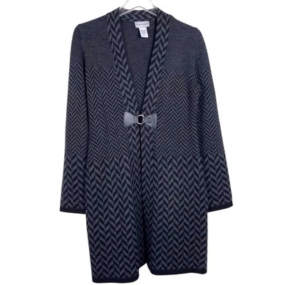 Cárdigan plumero Soft Surroundings espiga Petite XS negro gris tejido largo Foto 1 de 4