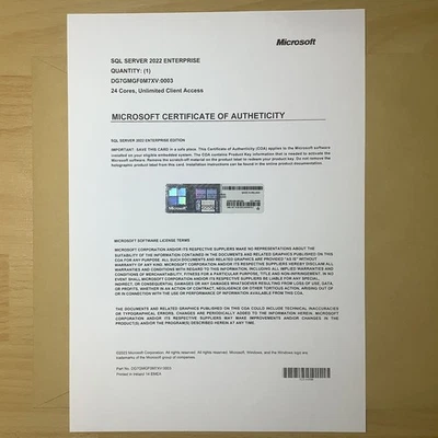 Licencia SQL Server 2022 Enterprise 24 Core ilimitadas llamadas de usuario ARTÍCULO FÍSICO Foto 1 de 3