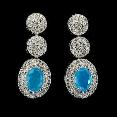 Pendientes de plata de ley 925 ovalados ópalo azul 7x5 mm joyas de piedras preciosas naturales Foto 1 de 4