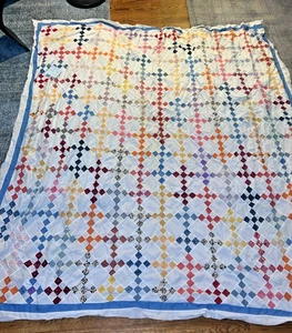 VINTAGE! 1930's Quilt Topper Multicolored 72x72 - Machine Stitched - Picture 1 of 3