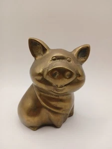 Mid Century Modern Vintage Solid Brass Pig Piggy Bank Korea 4.5” with Stopper - Picture 1 of 7