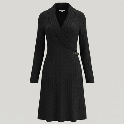 Chaps Sweater Dress Black Cable Knit Shawl Collar XL - Image 1 of 4