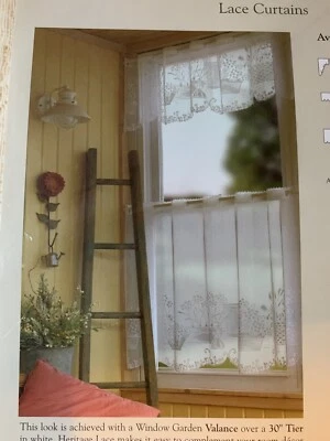 HERITAGE CORTINAS ENCAJE VENTANA JARDÍN 60" X 16" CENEFA BLANCO NUEVO HECHO EN EE. UU. Foto 1 de 4