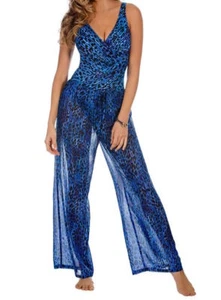 Miraclesuit Womens New Purrfection Pants Allover Blue Print Coverup Medium - Picture 1 of 4