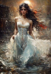 FAIRY WATER NYMPH PRINT, River Naiad Decor, Celestial Lady Gothic Poster F270 - Picture 1 of 3