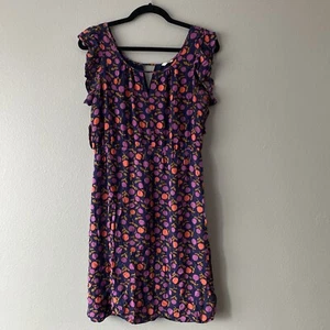 Abito Fossil JR TG LG blu navy manica con volant viola prugne fiori minidress rayon - Foto 1 di 14