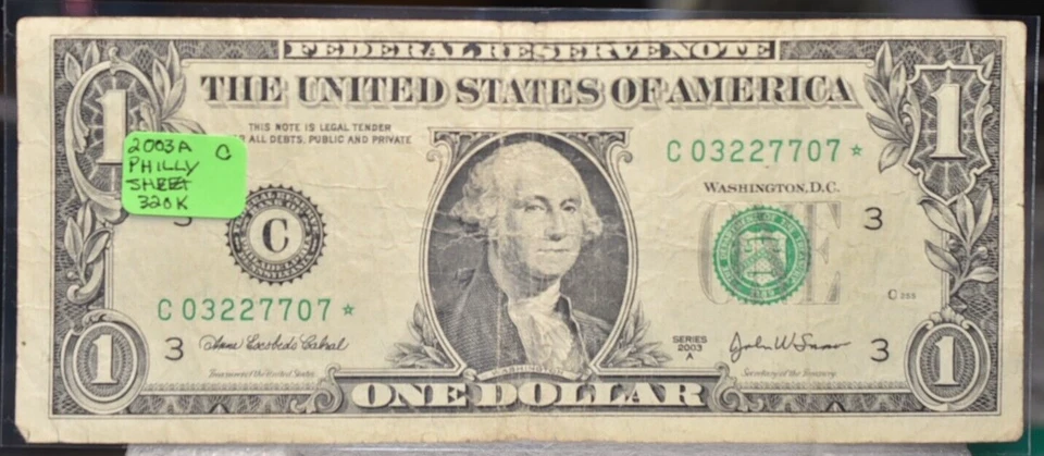 VERY RARE FROM SHEET 2003 A$1.00 STAR NOTE  VERY RARE LOW RUN 320K GOOD COND - Image 1 of 2