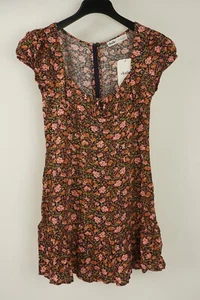 New Elodie Women's Size S Blue Pink Floral V-Neck Cap Sleeve Flare Mini Dress - Picture 1 of 7
